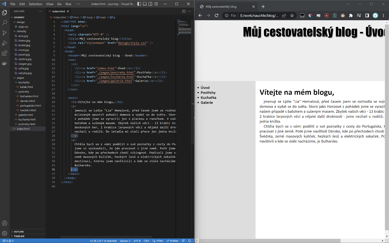Ukázka editoru a výsledného blogu pro kurz Ukázkový blog pro kurz