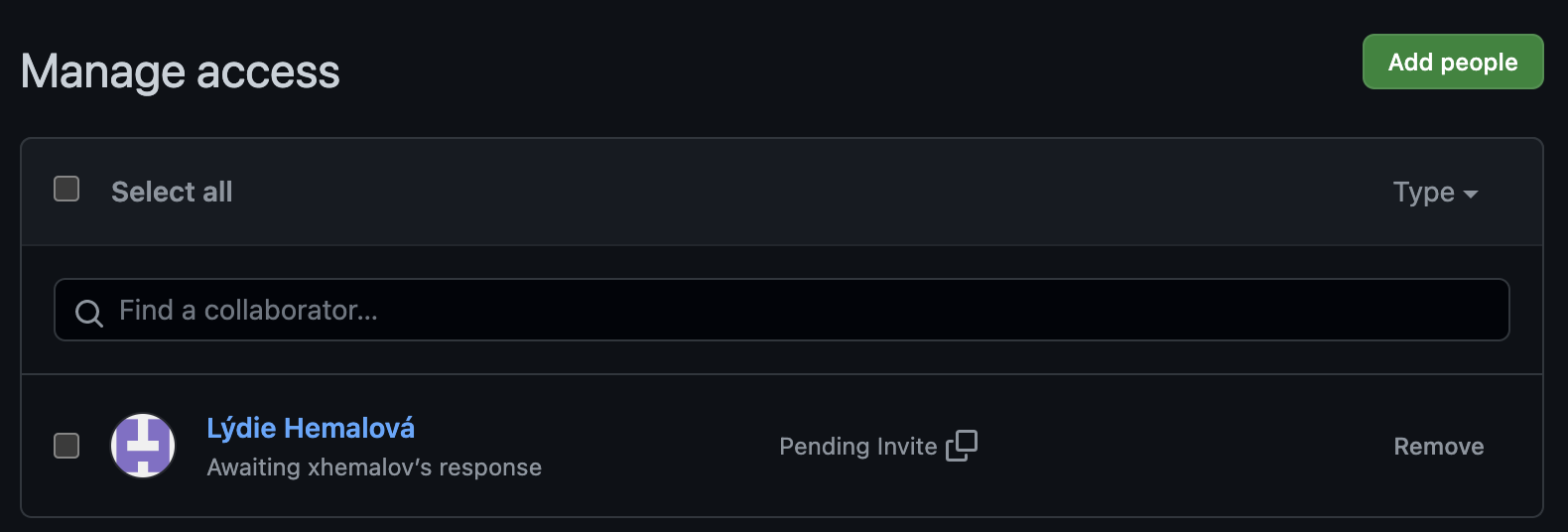 Druhý krok přidání lektora do repozitáře Čekání na přijetí pozvání do repozitáře